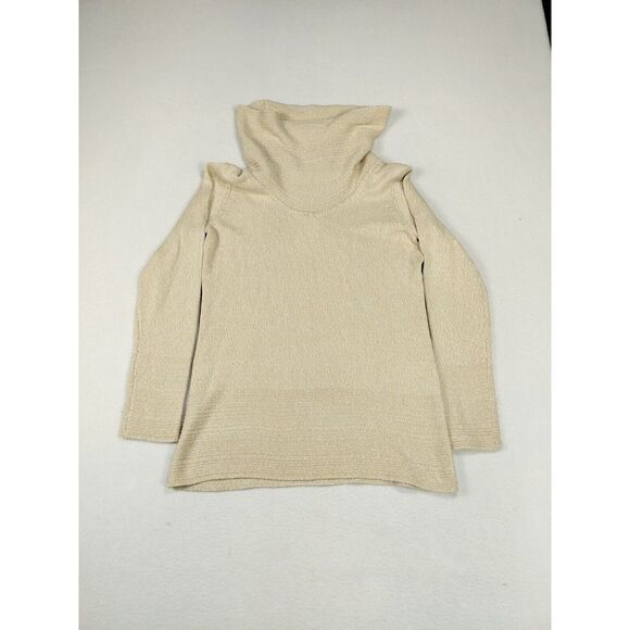 Calvin Klein Sweater Women's Large Beige Minimalist Classic‎ Cowl Neck Ribbed - Picture 1 of 14